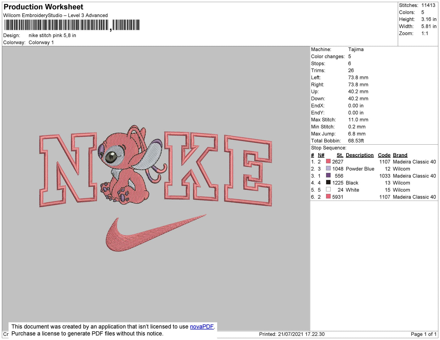 Nike Stitch Pink Embroidery File 4 size