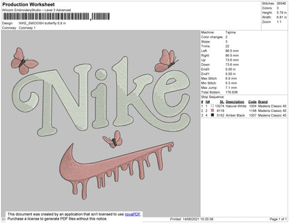 Nike Swoosh Butterfly Embroidery File 4 size