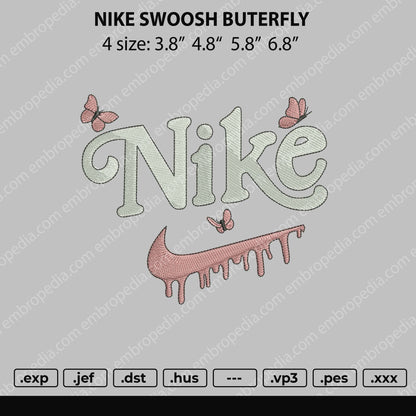 Nike Swoosh Butterfly Embroidery File 4 size