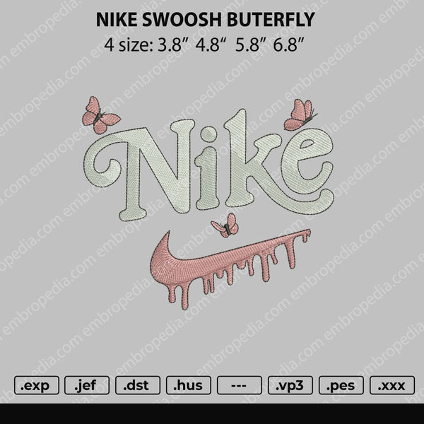 Nike Swoosh Butterfly Embroidery File 4 size