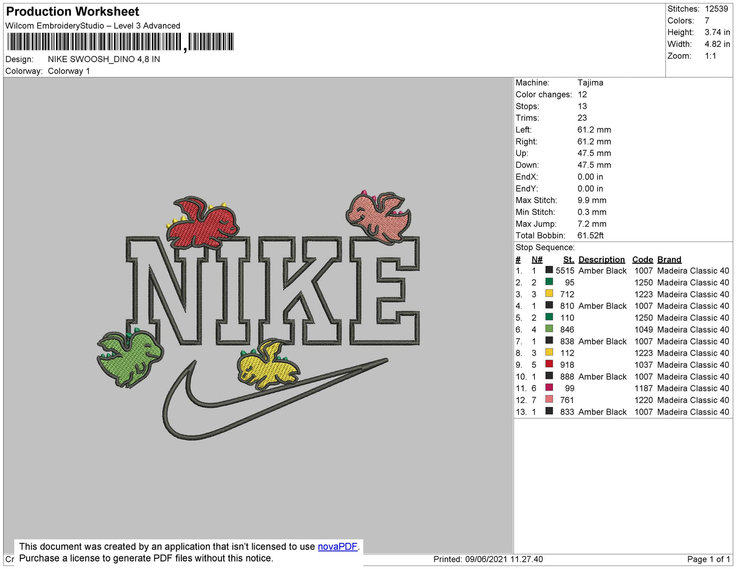Nike Swoosh Dino Embroidery File 4 size