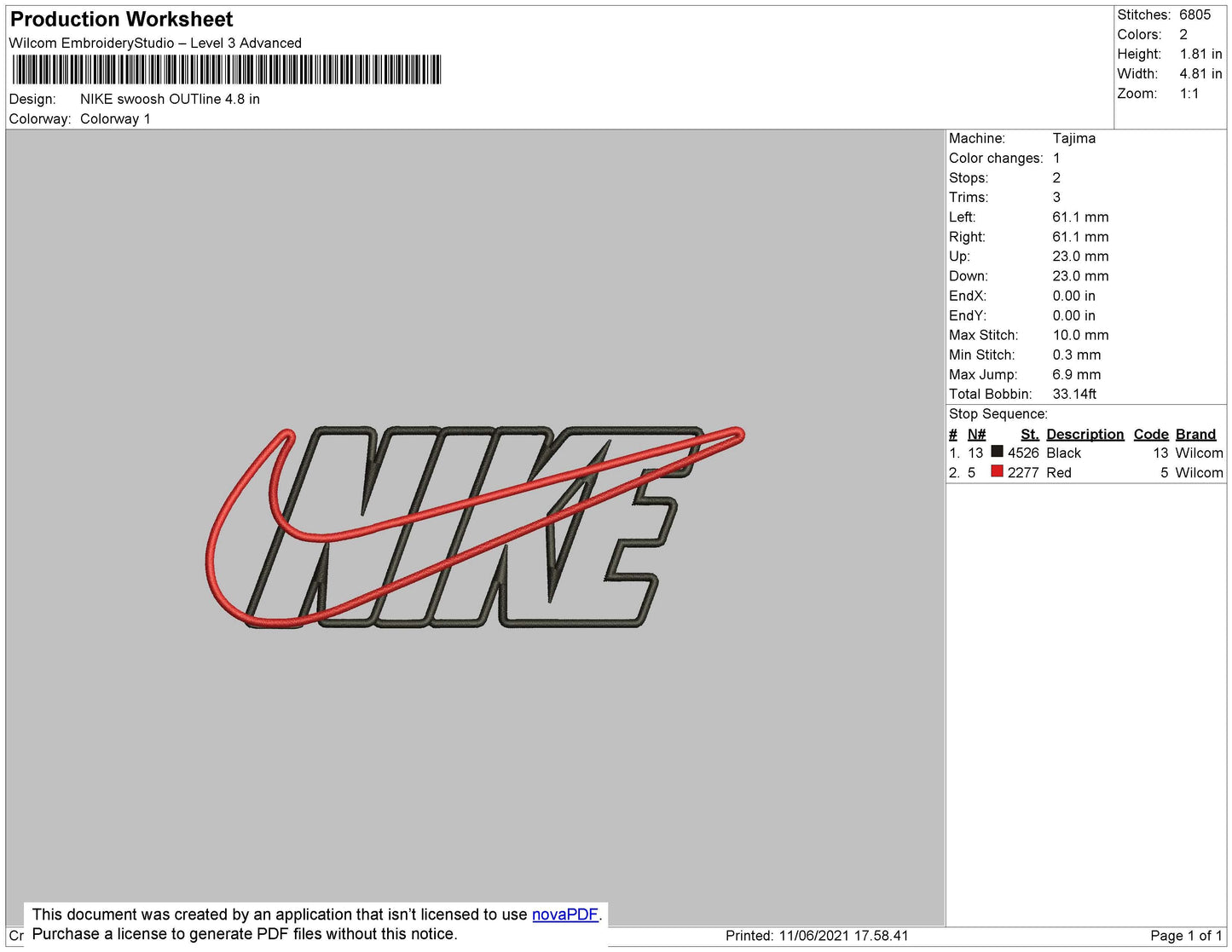 Nike Swoosh Outline Embroidery File 5 size