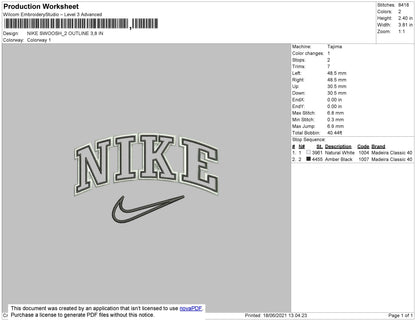 Nike Swoosh 2 Outline Anthr_ver Embroidery File 4 size