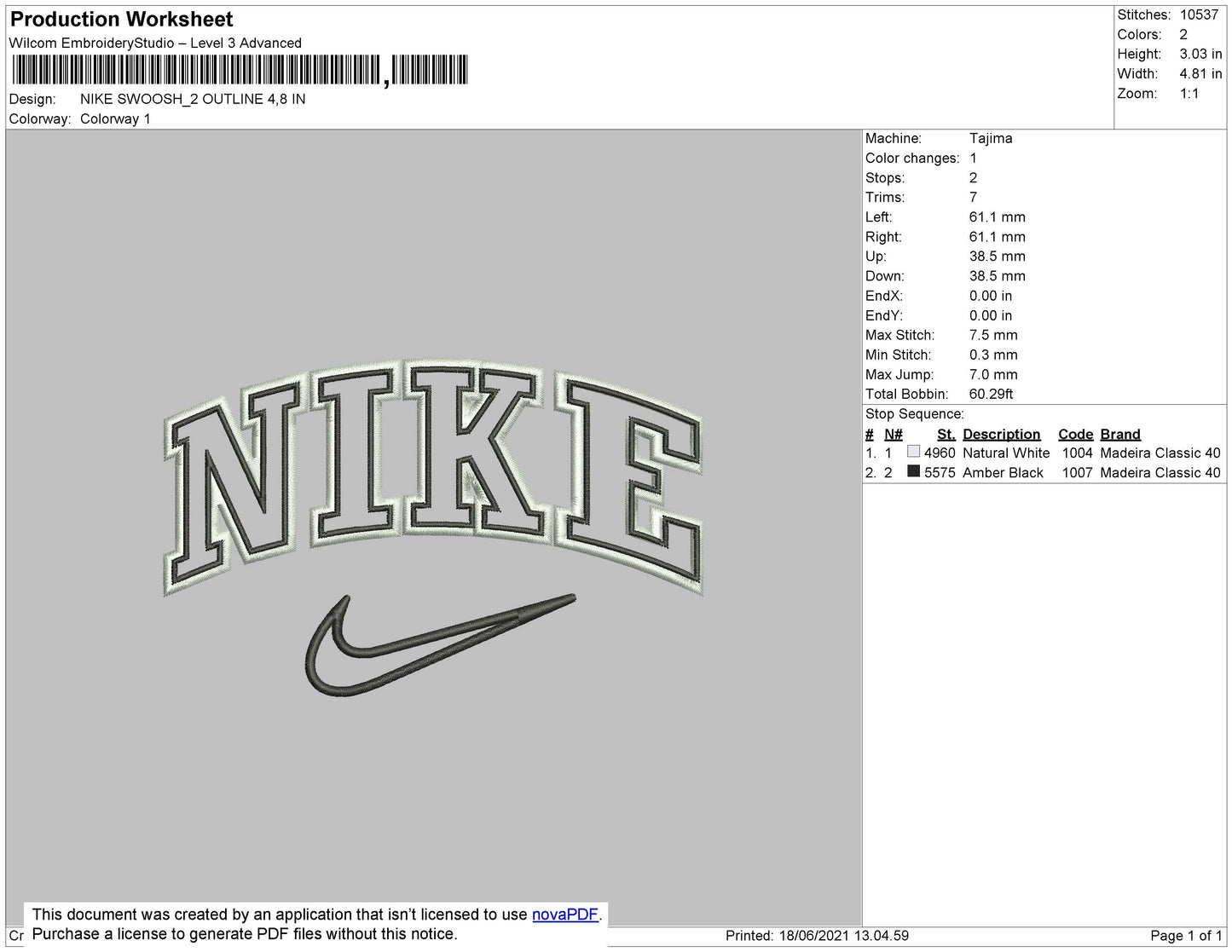 Nike Swoosh 2 Outline Anthr_ver Embroidery File 4 size