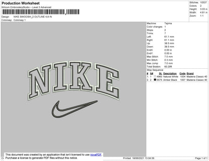 Nike Swoosh 2 Outline Anthr_ver Embroidery File 4 size