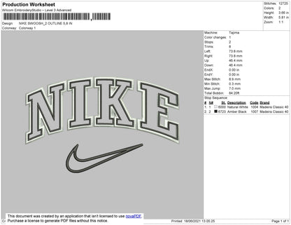 Nike Swoosh 2 Outline Anthr_ver Embroidery File 4 size