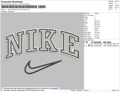 Nike Swoosh 2 Outline Anthr_ver Embroidery File 4 size