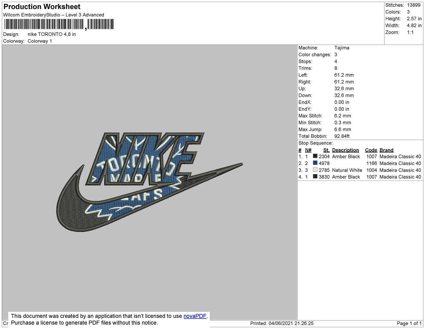 Nike Toronto Embroidery File 4 size