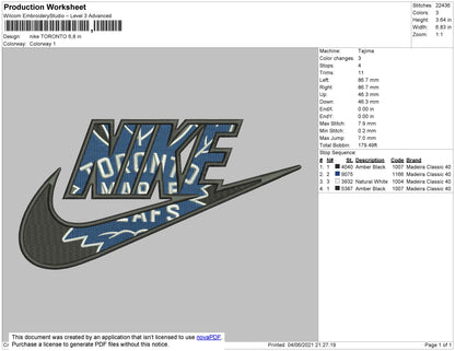Nike Toronto Embroidery File 4 size