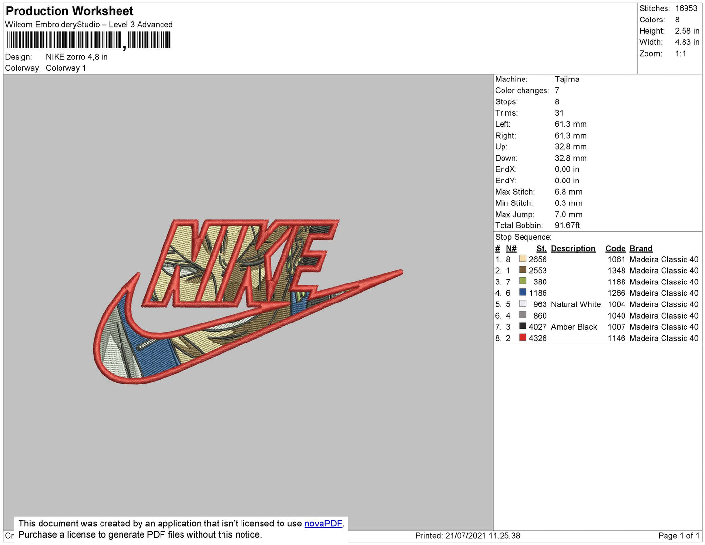 Nike Zorro Embroidery File 4 size