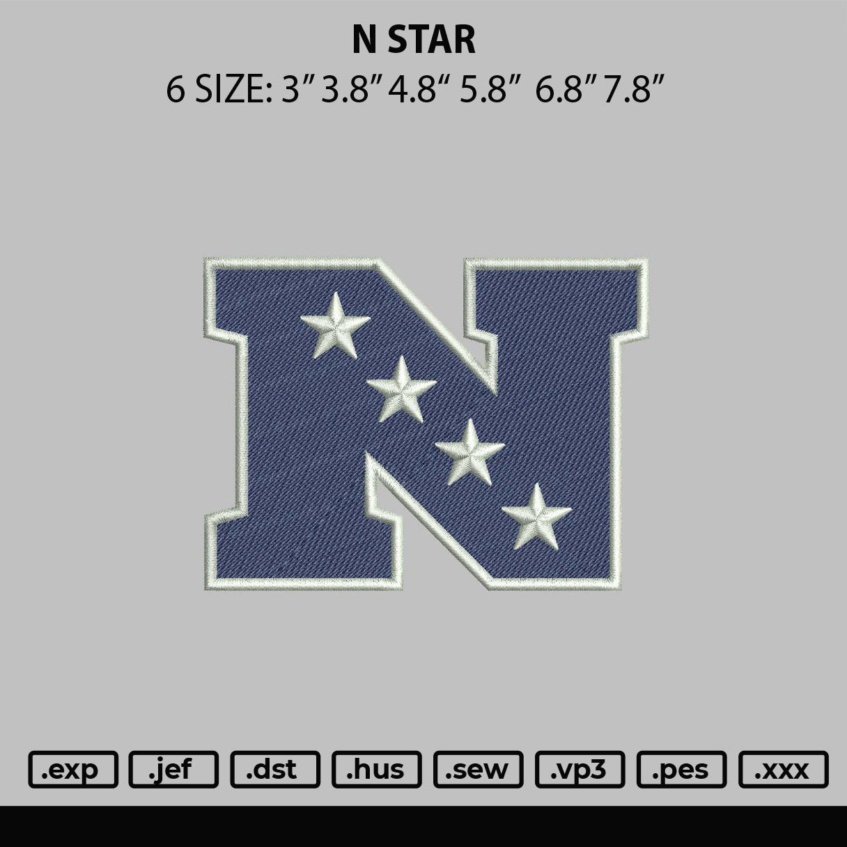 N Star Embroidery File 6 sizes