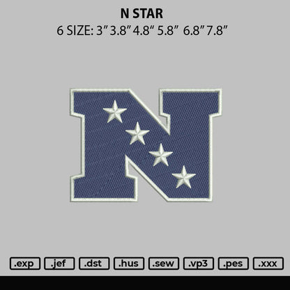 N Star Embroidery File 6 sizes