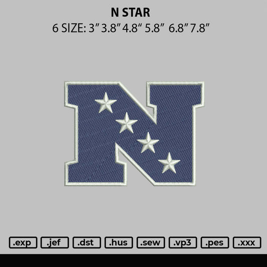 N Star Embroidery File 6 sizes