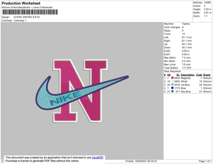 N Nike Swoosh Embroidery File 4 size
