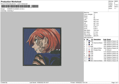 Nobara Kugisaki v3 Embroidery File 5 sizes