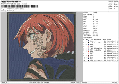 Nobara Kugisaki v3 Embroidery File 5 sizes