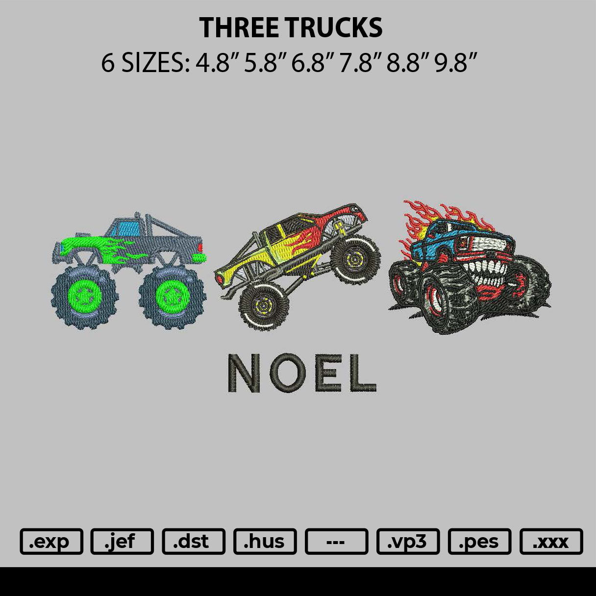 Three Trucks Embroidery File 6 sizes