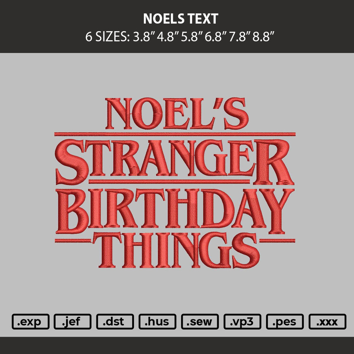 Noels Text Embroidery Machine Design File 6 sizes