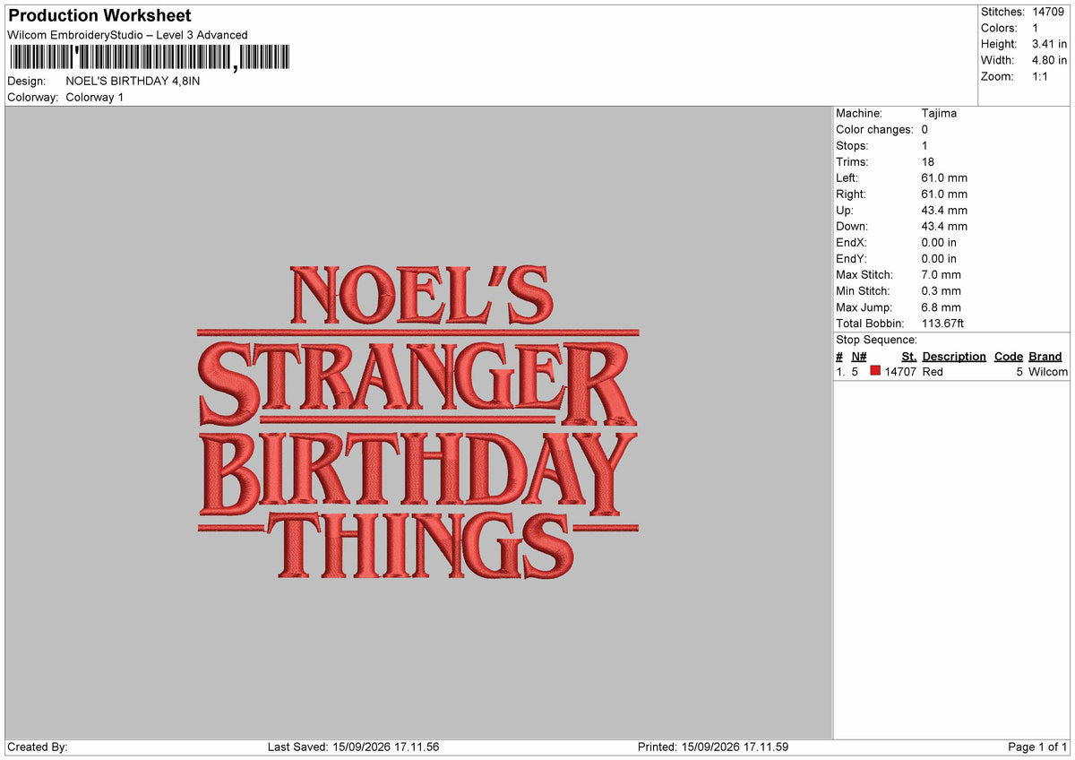 Noels Text Embroidery Machine Design File 6 sizes