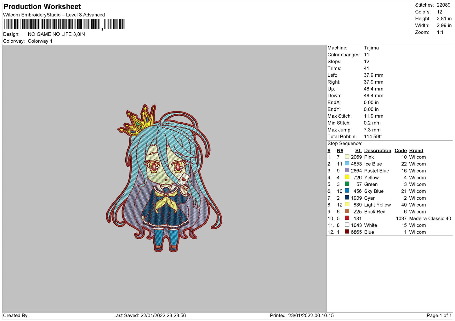 No Game No Life Embroidery File 4 size