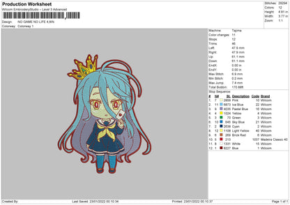 No Game No Life Embroidery File 4 size