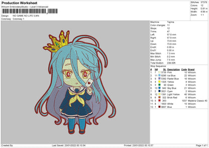 No Game No Life Embroidery File 4 size