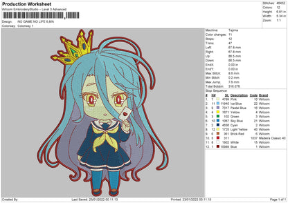 No Game No Life Embroidery File 4 size