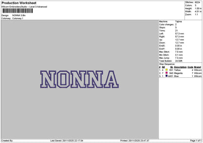 Nonnatext Embroidery File 6 sizes