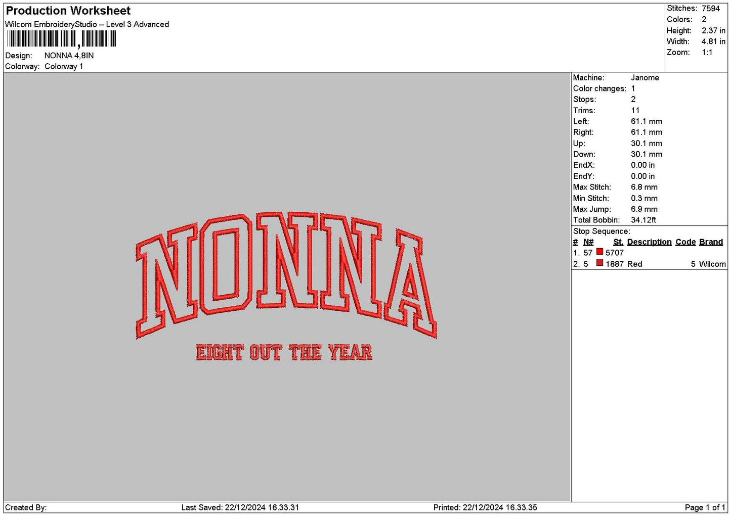 Nonnatext Embroidery File 6 sizes