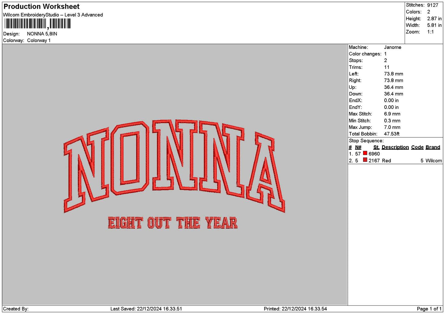 Nonnatext Embroidery File 6 sizes