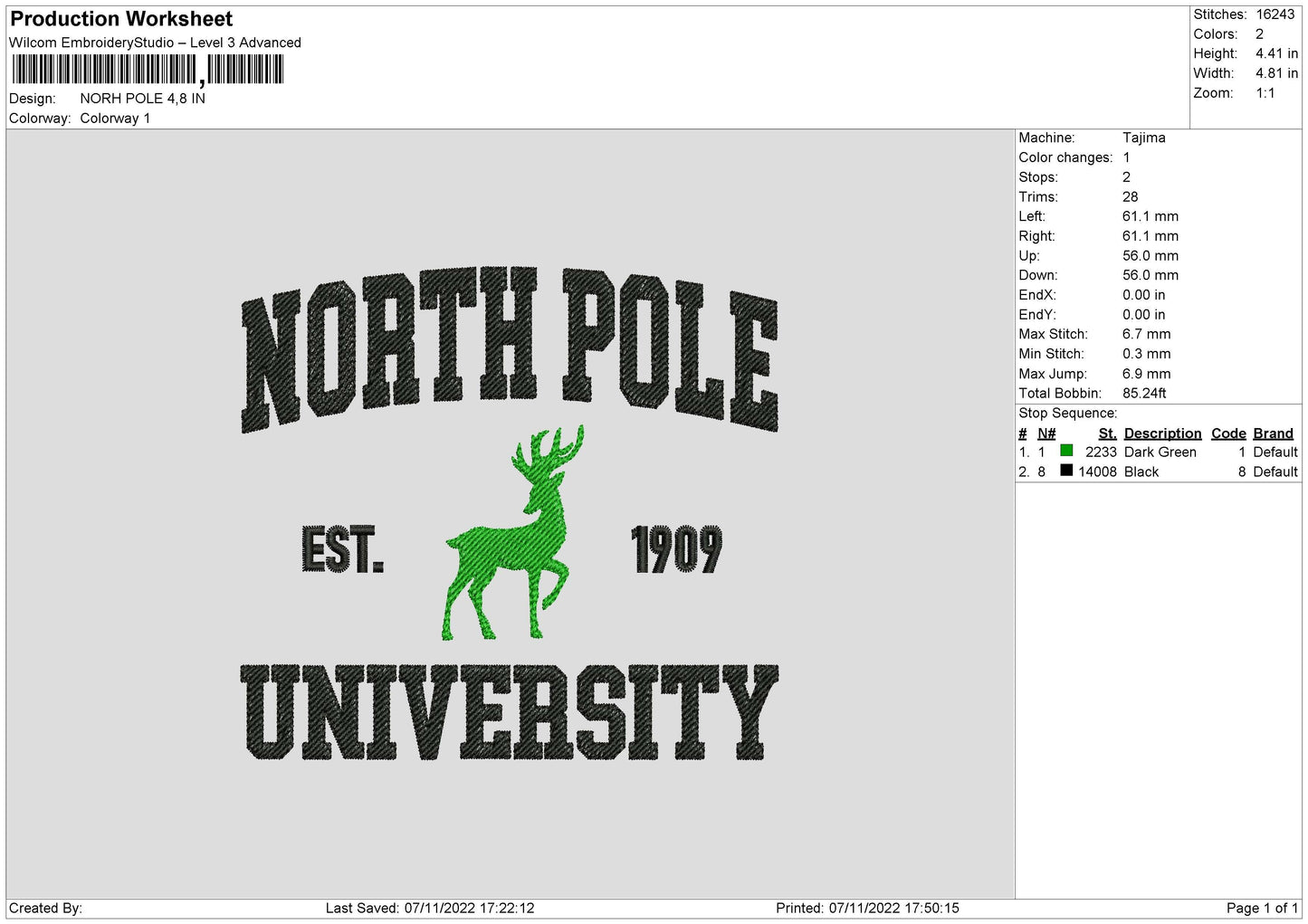 North Pole Embroidery File 6 sizes