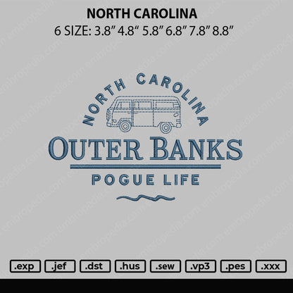 North Carolina Embroidery File 5 sizes