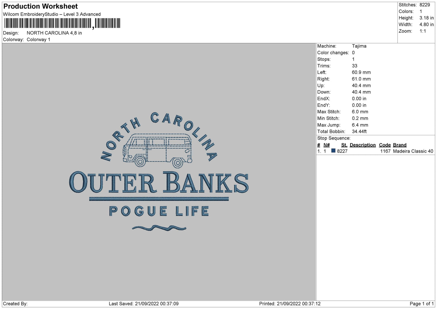 North Carolina Embroidery File 5 sizes