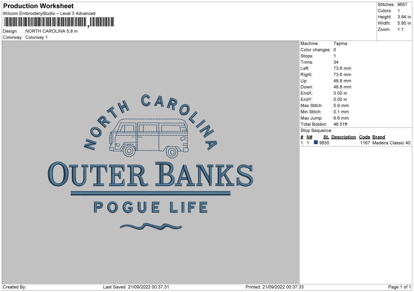 North Carolina Embroidery File 5 sizes