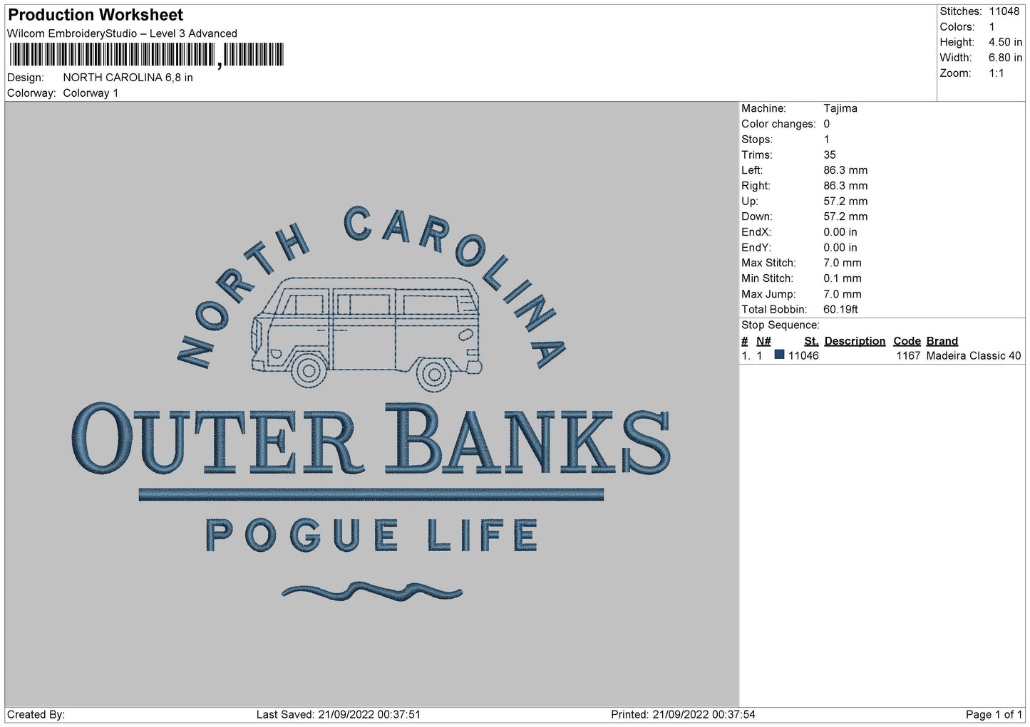 North Carolina Embroidery File 5 sizes