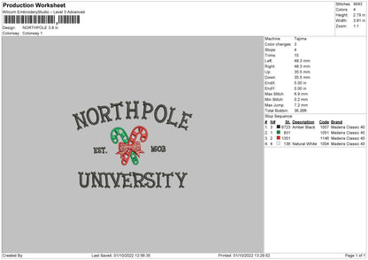 Northpole Univ Embroidery File 5 sizes