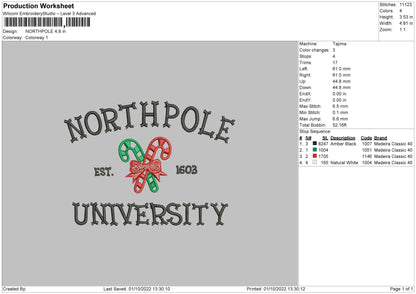 Northpole Univ Embroidery File 5 sizes