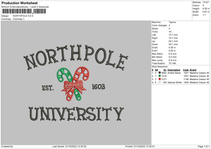 Northpole Univ Embroidery File 5 sizes