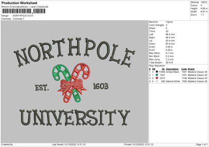 Northpole Univ Embroidery File 5 sizes