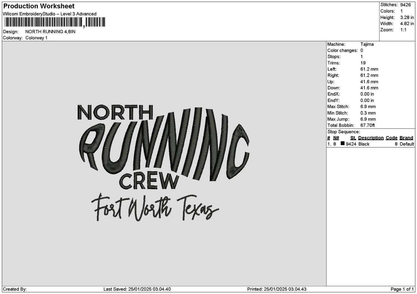 Northtext 01 Embroidery File 6 sizes