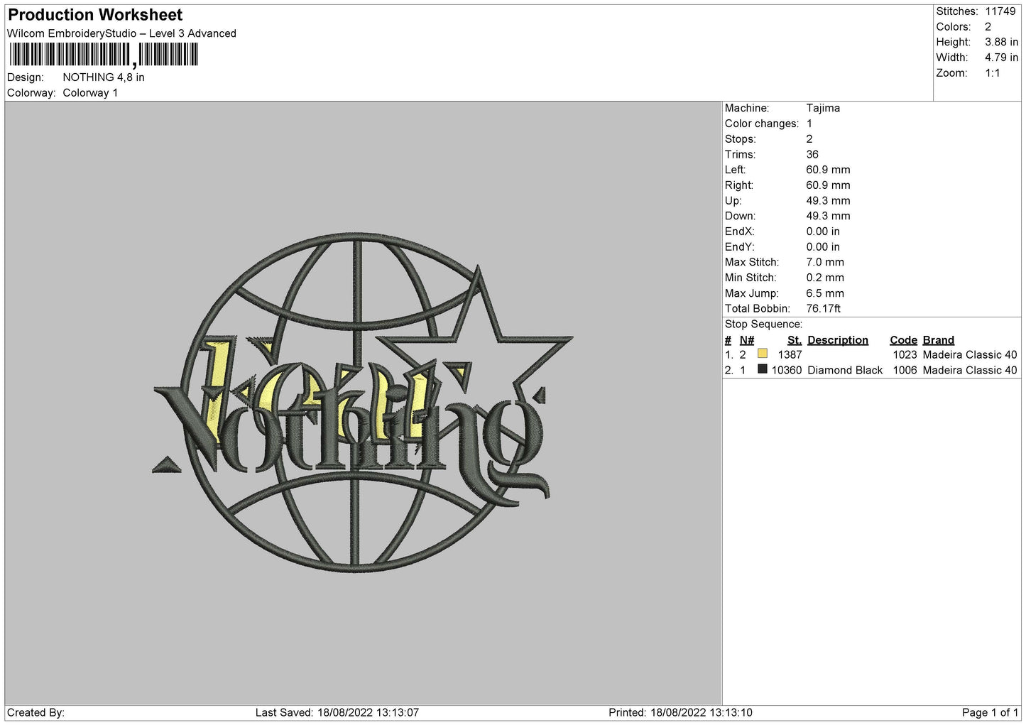 Nothing Embroidery File 5 sizes