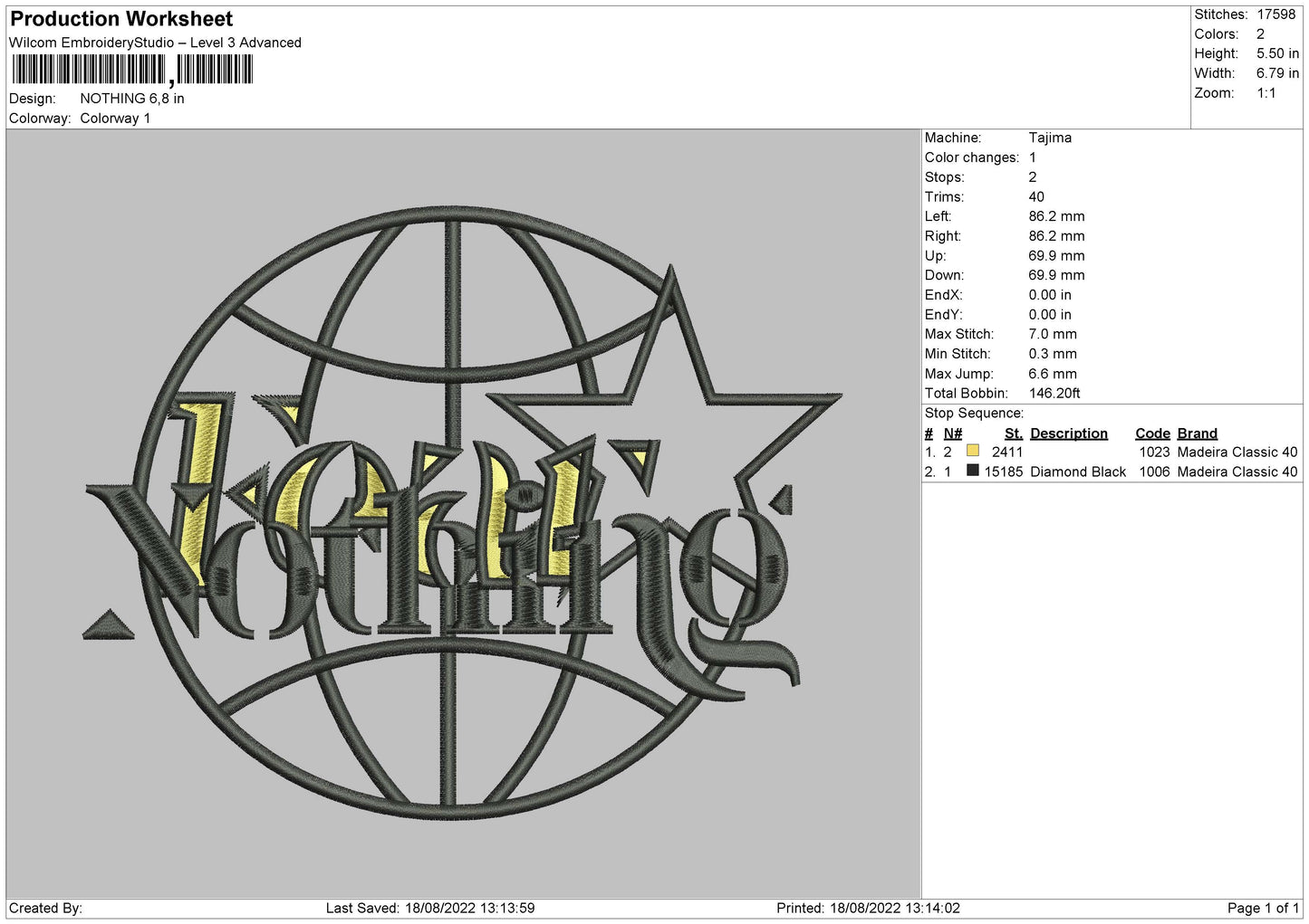 Nothing Embroidery File 5 sizes