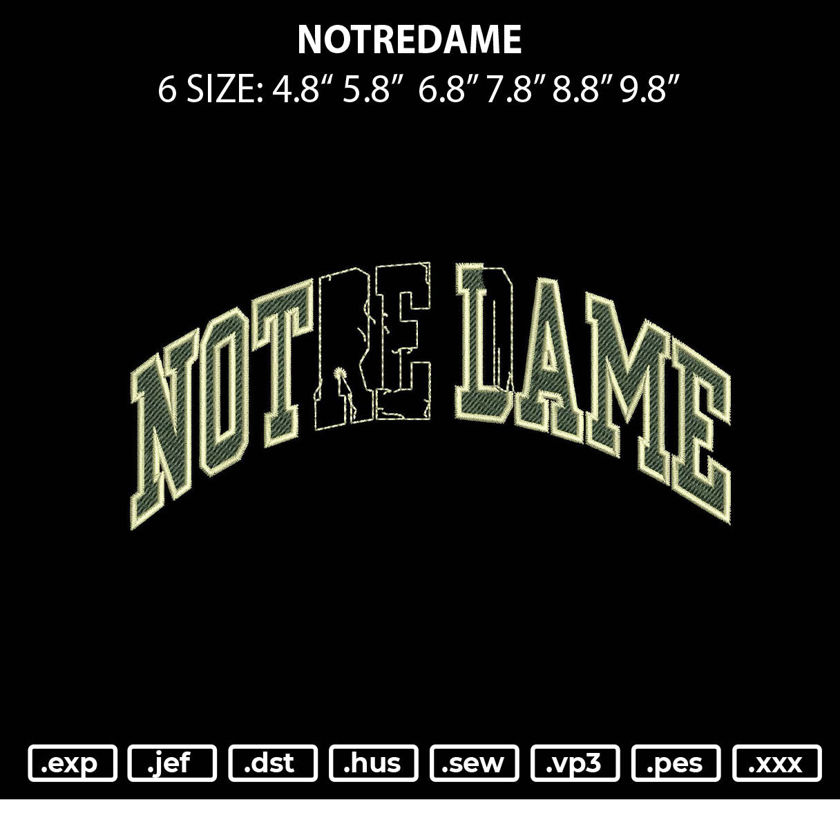 Notredame Embroidery File 6 sizes
