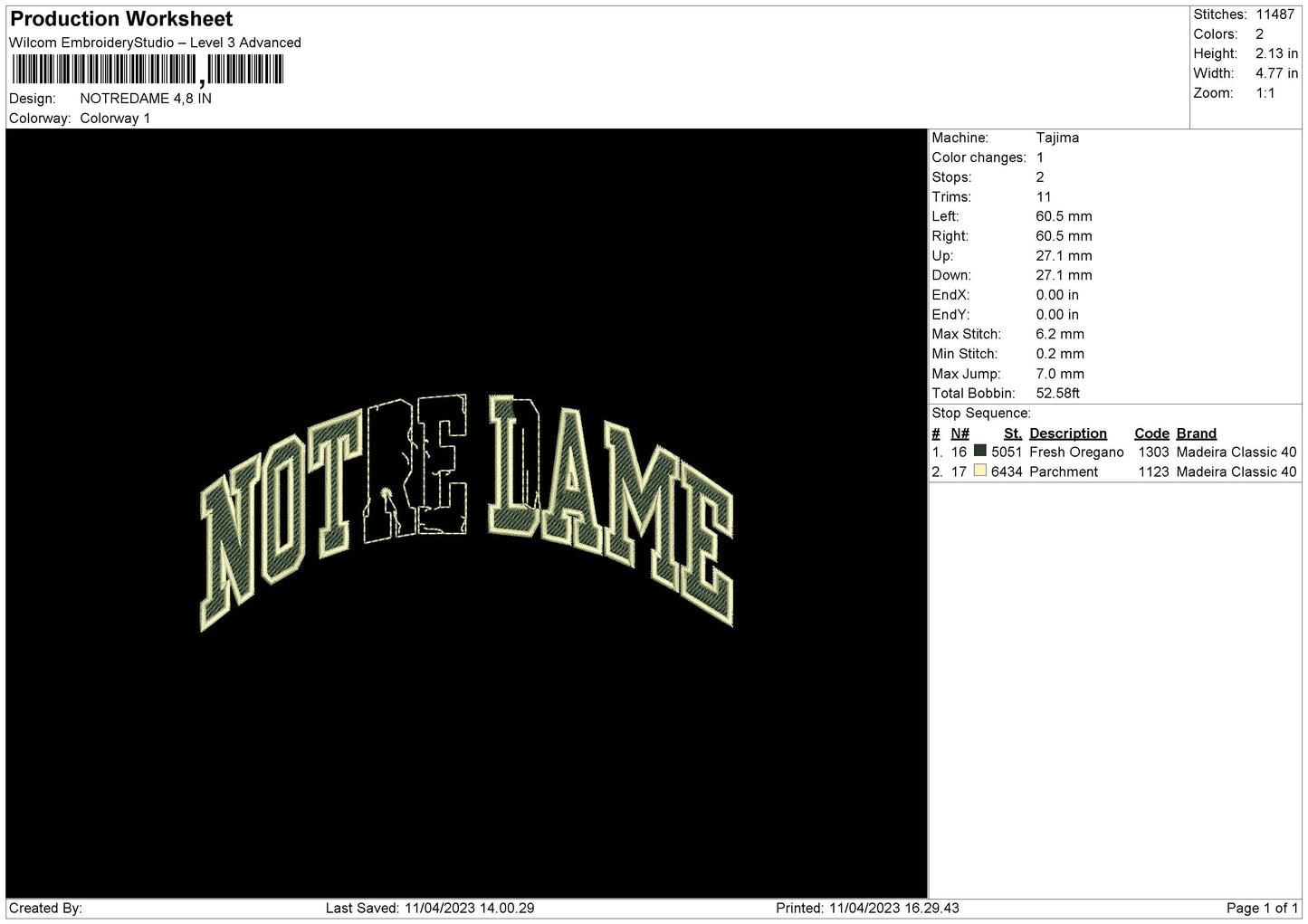 Notredame Embroidery File 6 sizes