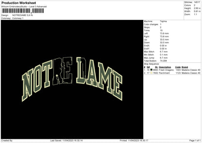 Notredame Embroidery File 6 sizes
