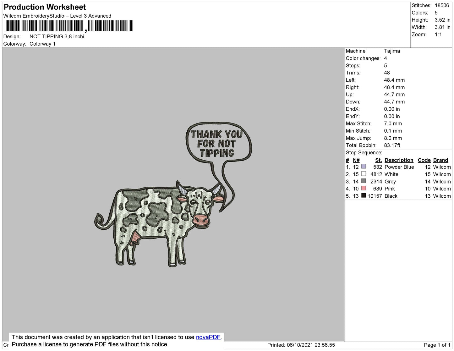 Not Tipping Embroidery File 4 size