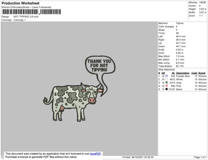 Not Tipping Embroidery File 4 size