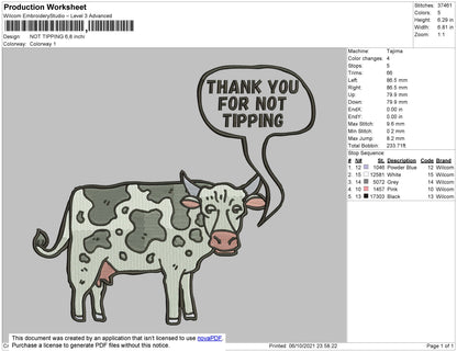 Not Tipping Embroidery File 4 size