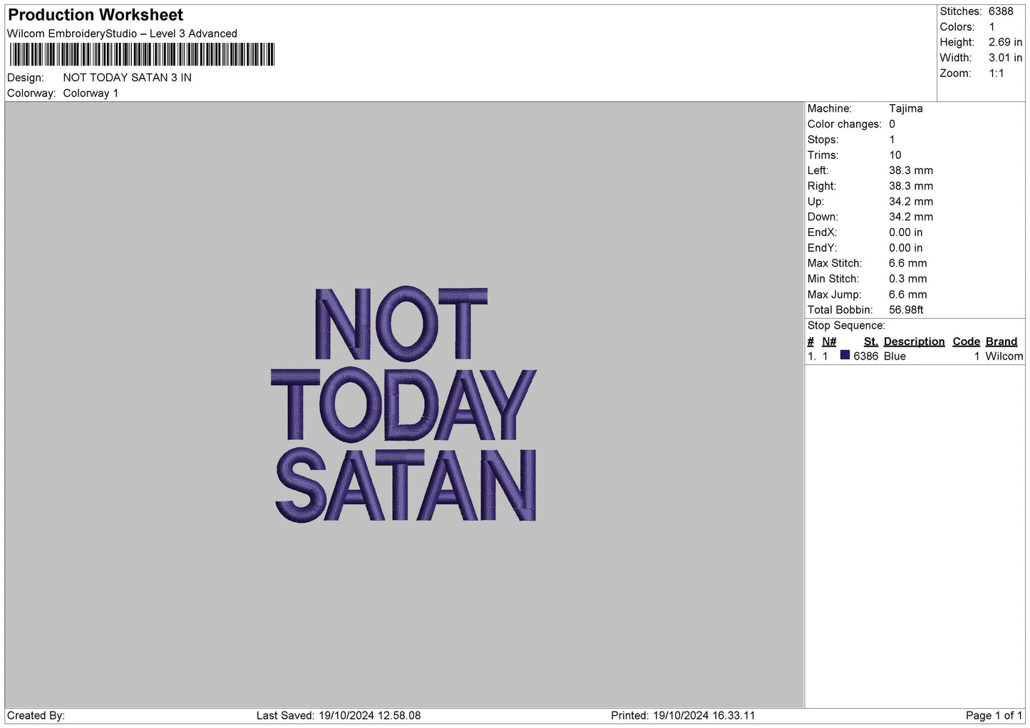 Not Today Text Embroidery File 6 sizes