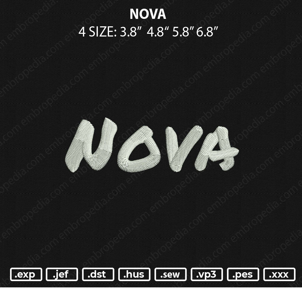 Nova Embroidery File 4 size